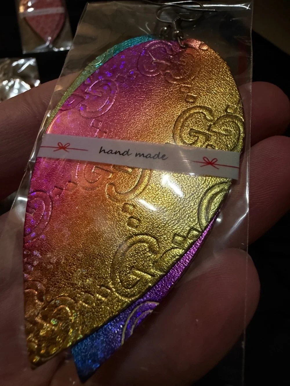 Gucci Multicolor Embossed Leather Teardrop Earrings - Picture 3 of 4